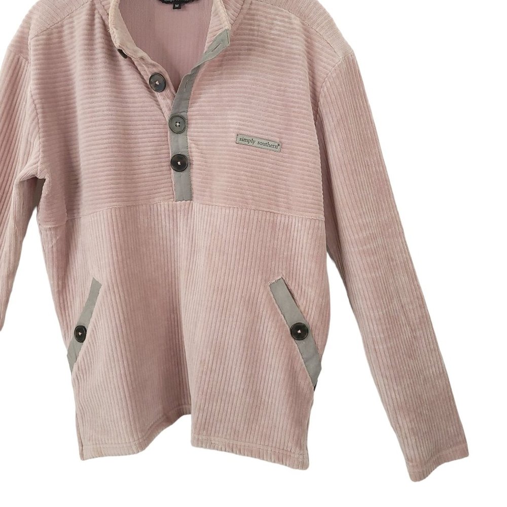 Simply Southern Velour Corduroy Pink Mauve Pullover Top Womens M Long Sleeve - Picture 13 of 16